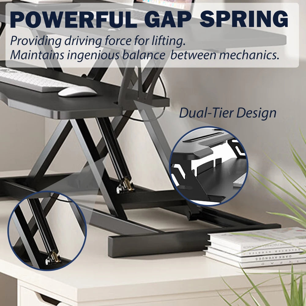 MLG 32-Inch Desk Converter – Height Adjustable Sit-to-Stand Riser with Wide Keyboard Tray for Dual Monitor & Laptop Setup
