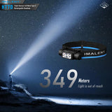 IMALENT HT70 LED Headlamp – 3500 Lumens, 349m Beam Distance, Rechargeable 5000mAh Battery, White & Red Triple Light Source