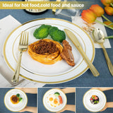 600pcs Gold Disposable Plates Dinnerware Set – Heavy-Duty Plastic Dinner & Dessert Plates for 100 Guests | Elegant Party Tableware