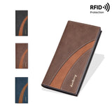 Fashion Long Purse Frosted Splicing Wallet PU Leather Business Men's Long Wallet Multifunction Large Cash Purse Bag Male