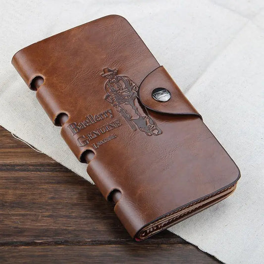 Men’s Retro PU Leather Long Wallet – Bifold Checkbook Holder, ID Card Case & Money Clutch Purse