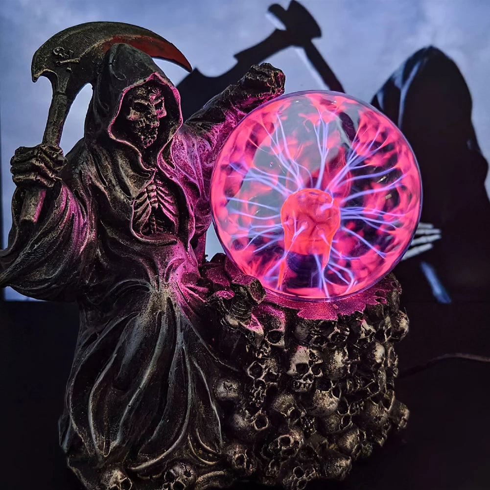 Halloween Light-Up Ghost Fortune Teller – Touch-Sensing Grim Reaper Statue for Haunted House & Spooky Home Décor