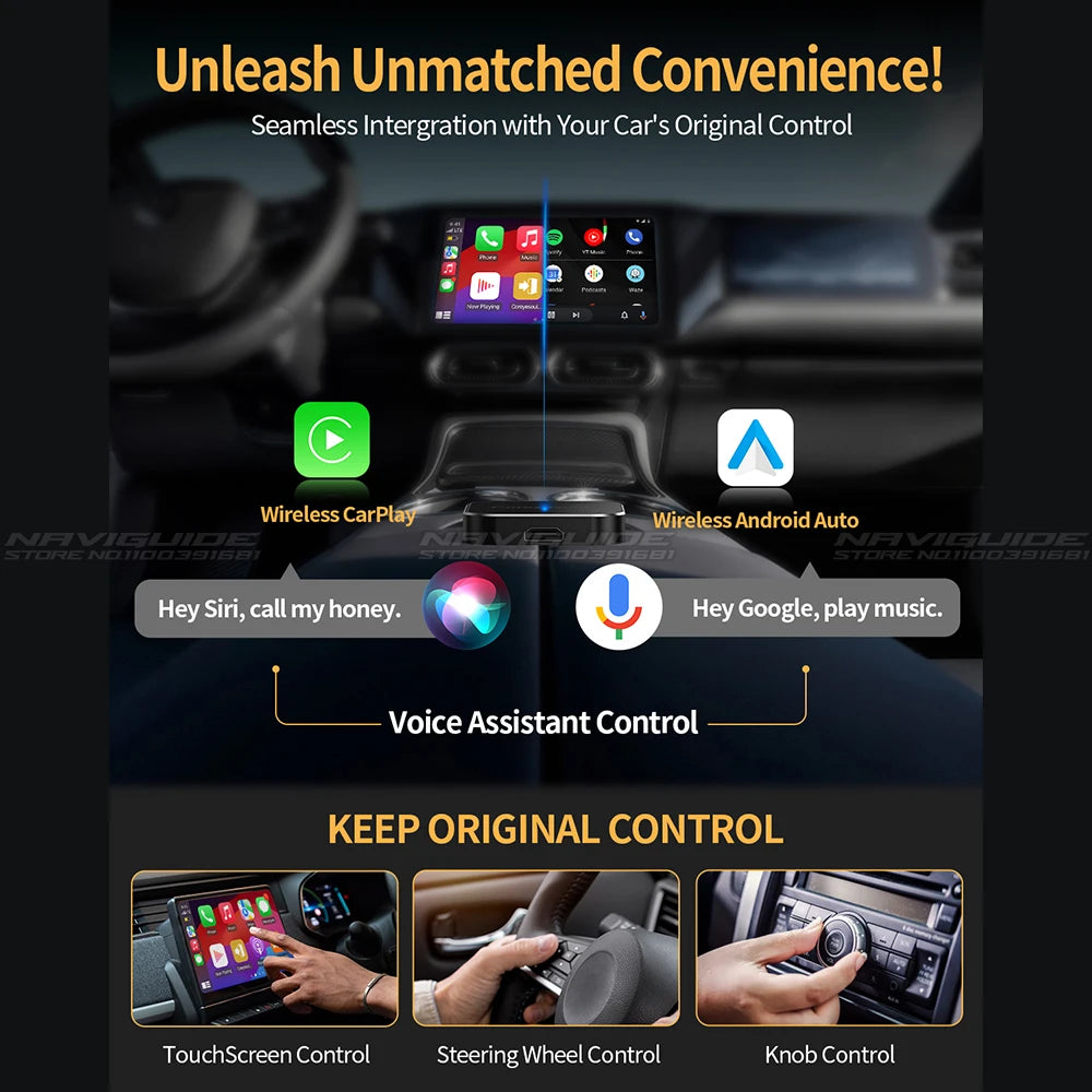 NaviGuide Car TV Mate Pro – 3-in-1 Wireless CarPlay & Android Auto Multimedia HDMI Converter (Supports Fire/Google TV Stick & Game Box, 2K HD)