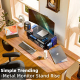Simple Trending 2-Tier Metal Monitor Stand – Desktop Riser & Desk Organizer with Drawer and Pen Holder for Laptop & Computer