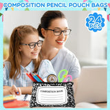 24-Piece Composition Canvas Pencil Pouches – Zippered Pen & Pencil Case Bulk Set
