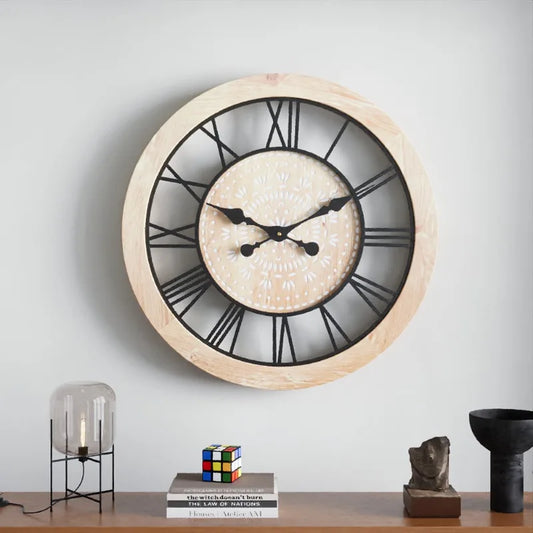 Bohemian Iron & Wood Creative Wall Clock – Natural Wind-Inspired Fusion of Rustic Charm and Modern Art Design