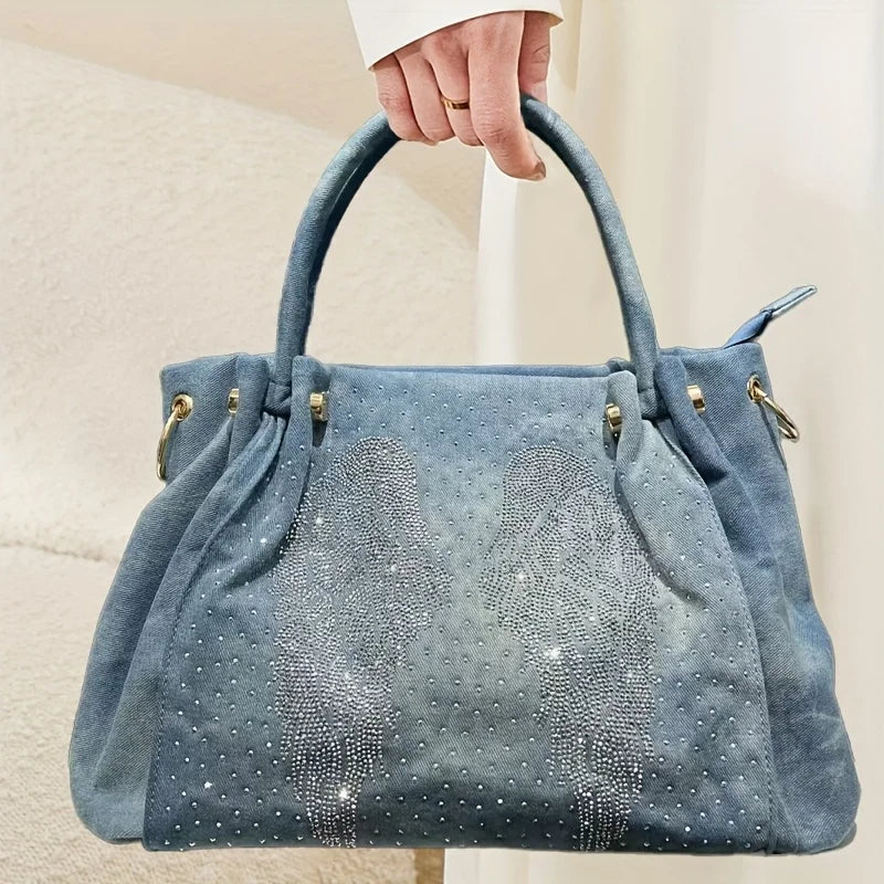 Personalized Wing Pattern Shoulder Bag – Y2K Street Style Elegant Tote for Women