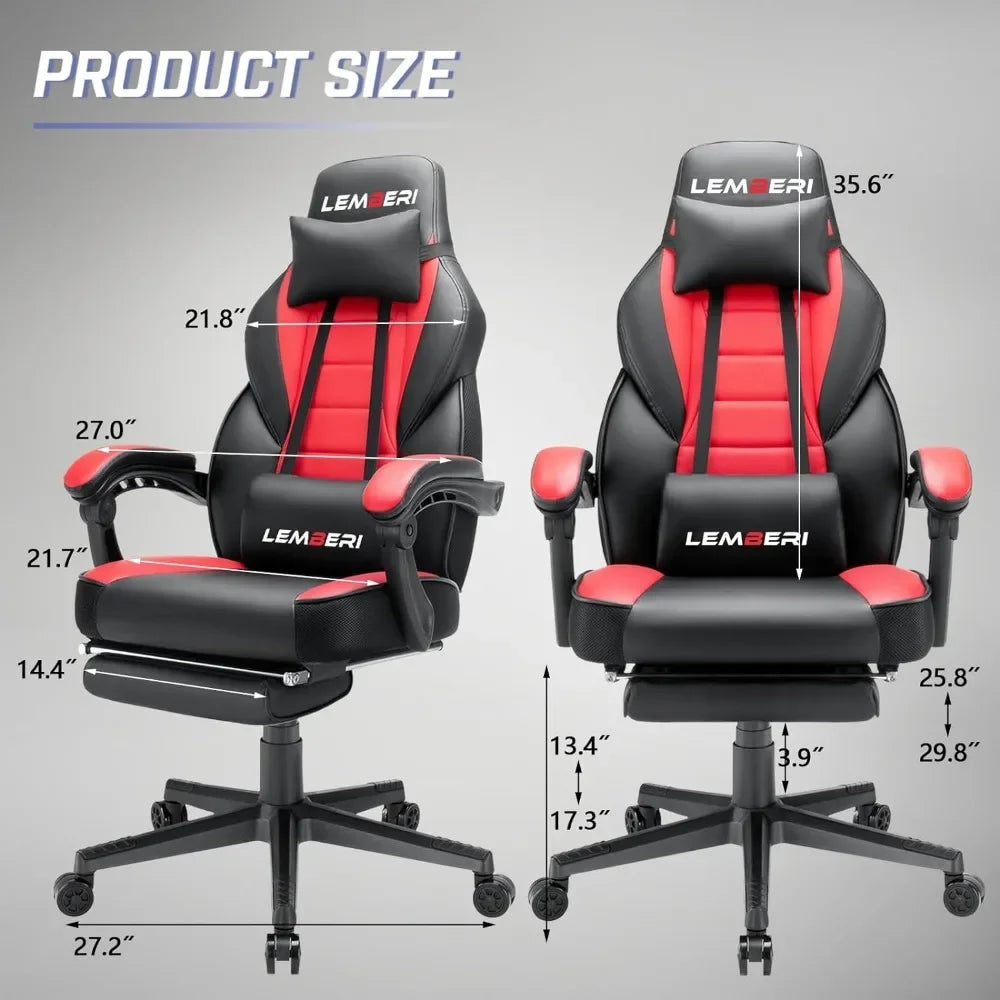 Big & Tall Gaming Chair with Footrest – Racing Style Computer Chair for Adults, 400lb Capacity, Adjustable Height, Headrest & Lumbar Support