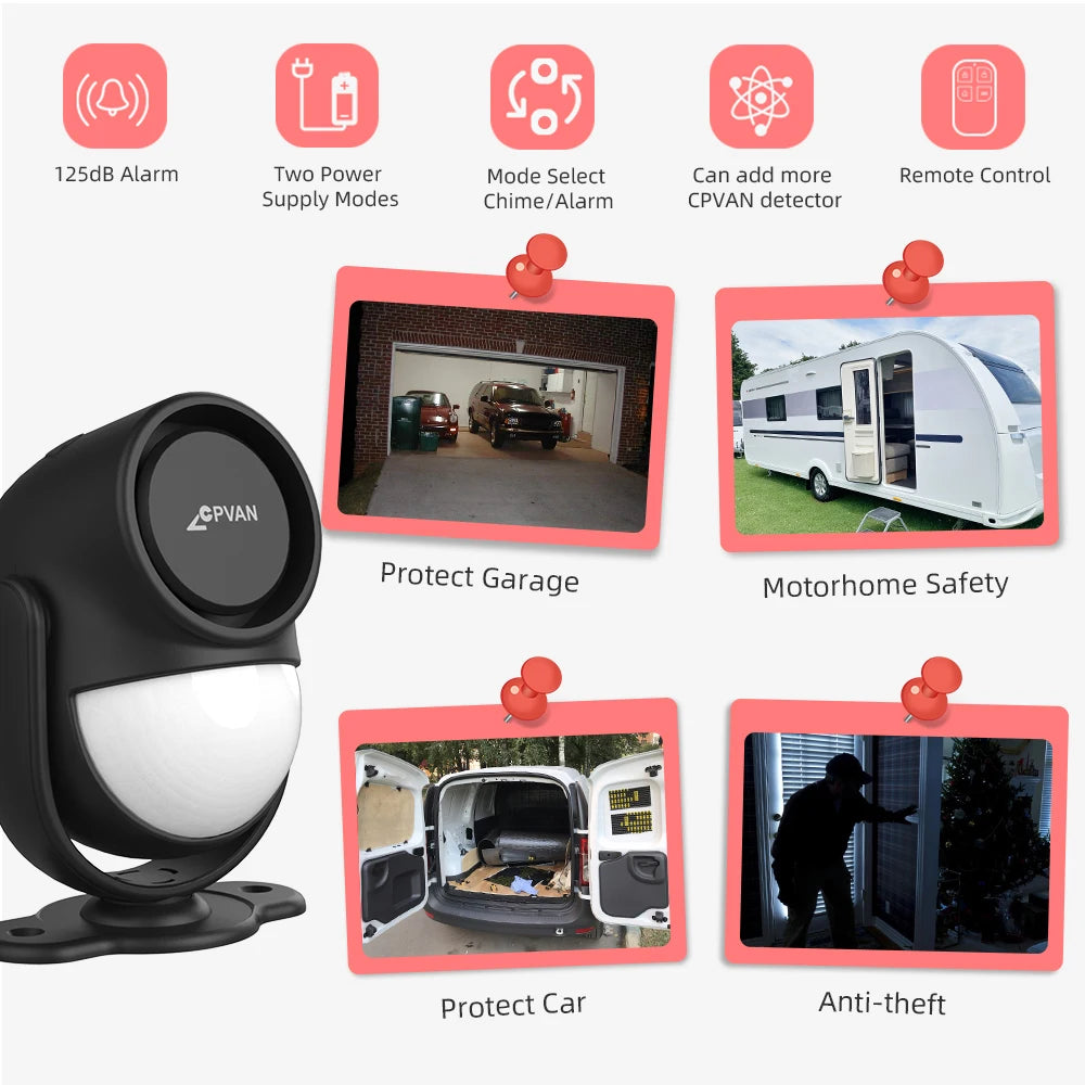 🚨 CPVAN Infrared Motion Detector – Wireless 433MHz PIR Sensor with 125dB Sound Alarm for Home Security