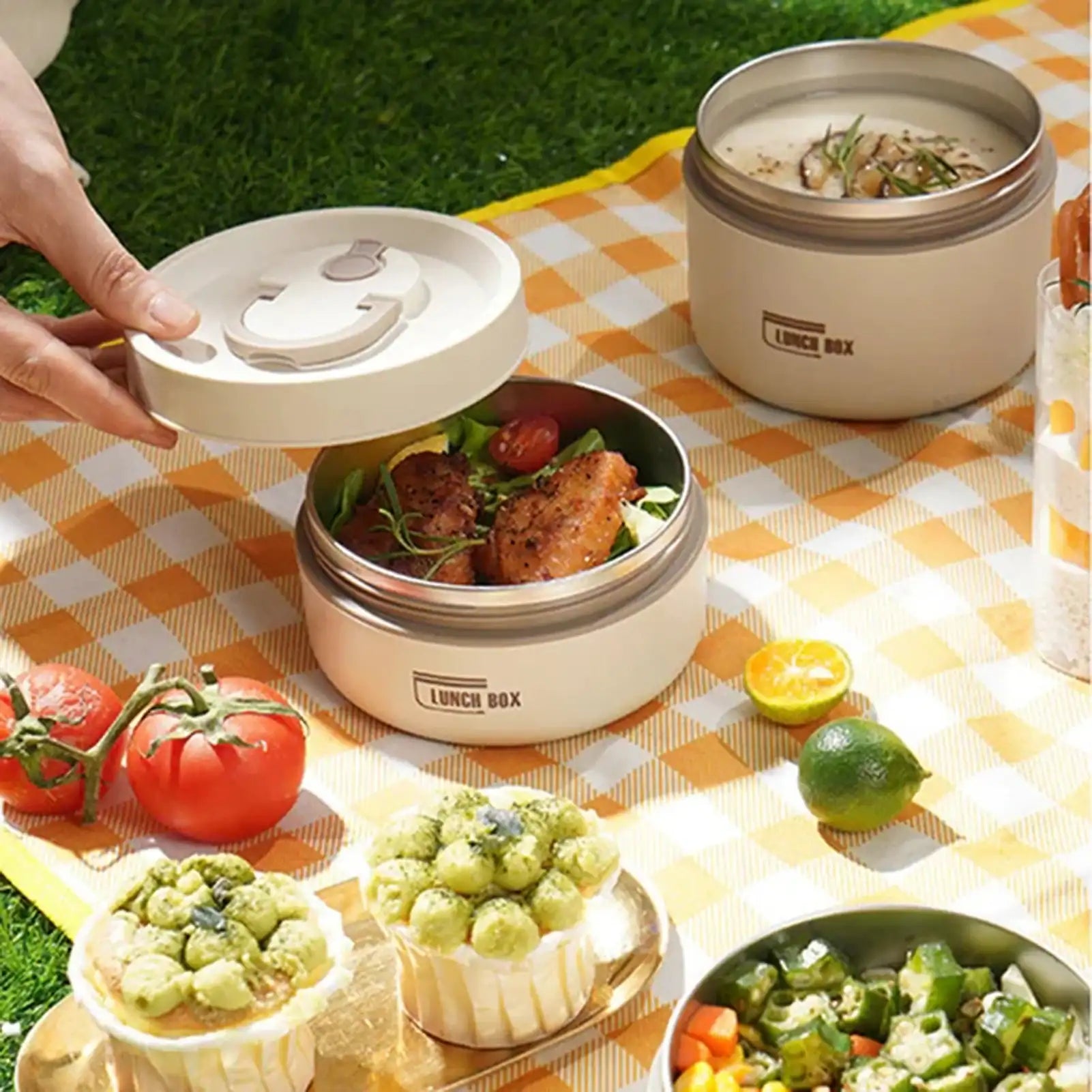 Round Leak-Proof Thermal Lunch Box with Lid & Folding Handle – For Kids, Students & Adults