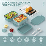 72 oz 3-Layer Stackable Leak-Proof Bento Box – Large Capacity All-in-One Lunch Container with Utensil & Sauce Containers (Green)