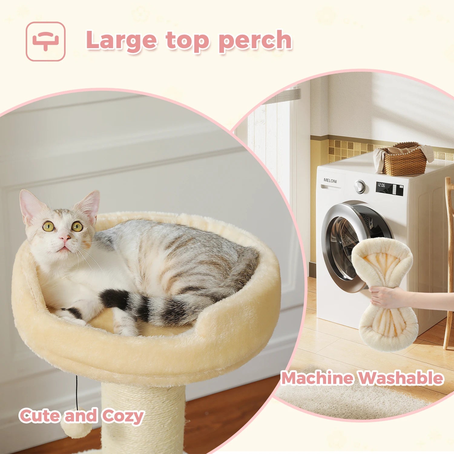 Cat Scratching Post for Large Cats – Tall Cat Tree Tower with Thick Sisal Post, Top Bed & Toy for Indoor Cats & Kittens