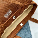 Women’s Corduroy Tote Bag with Pockets – Large-Capacity Shoulder Handbag for School, Work & Shopping