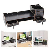Wooden Computer Monitor Stand with Lockable Drawers – Desk Riser & Organizer Shelf for Office Storage and Workspace Setup