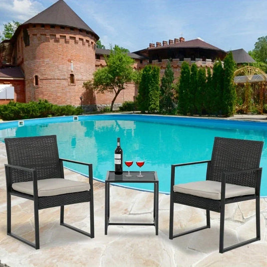 “3-Piece Patio Bistro Set – Outdoor Wicker Rattan Chairs with Matching Table”