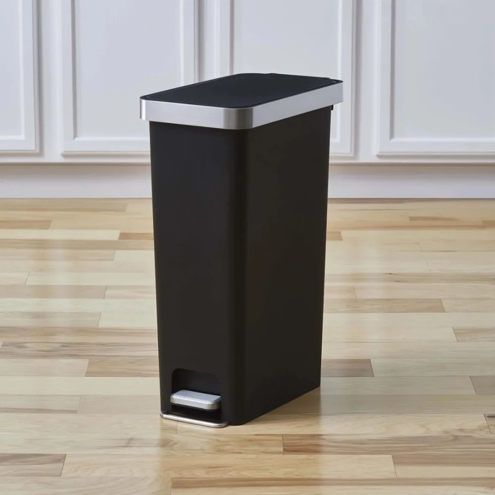 Better Homes & Gardens 10.5 Gallon Kitchen Step Trash Can – Slim Vertical Design, Step-On Pedal, Soft-Close Lid (Black)