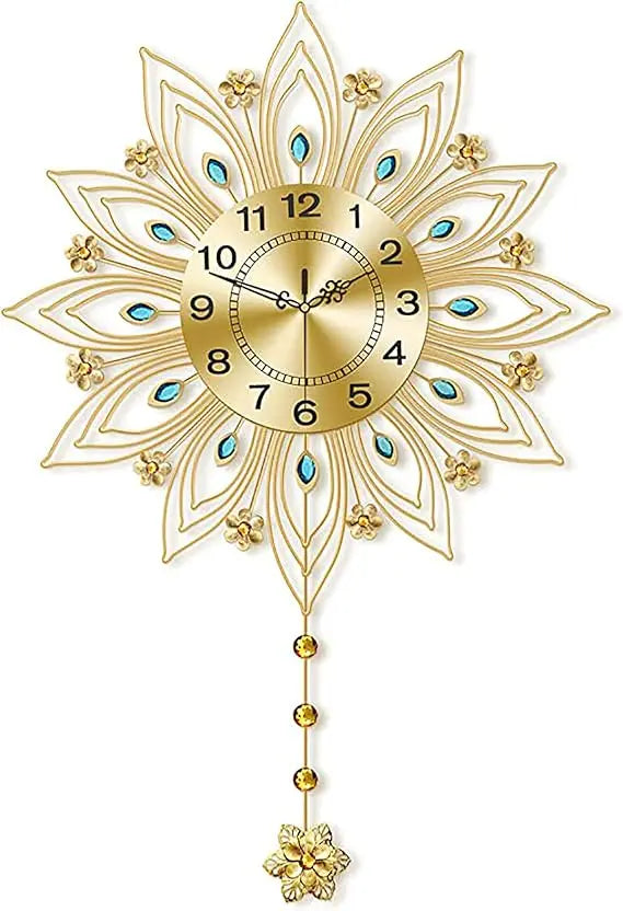 3D Peacock Wall Clock – Gold Wrought Iron Luxury Quartz Clock with Crystal Details & Hollow Carved Design (Silent Movement)