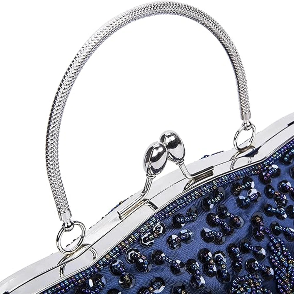Beaded Women’s Evening Clutch with Chain-Shoulder Strap – Wedding Party Handbag