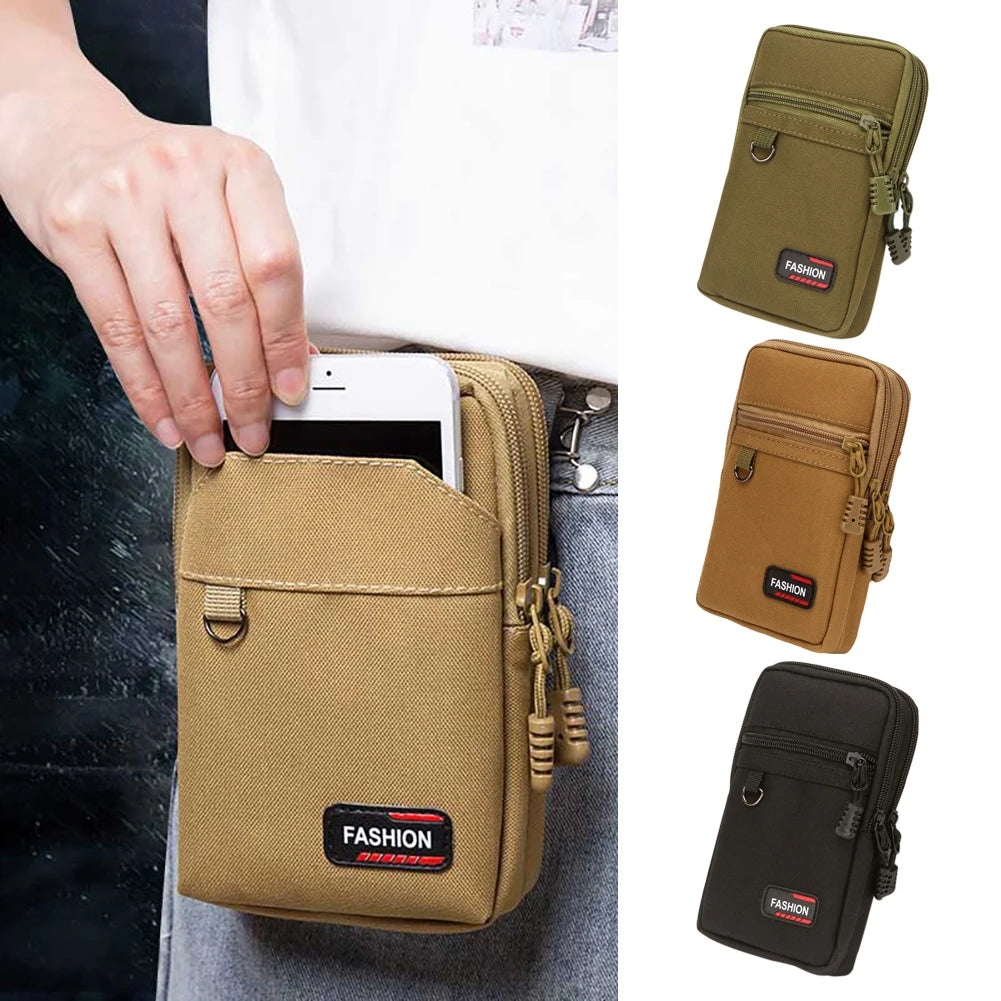Portable nylon phone pouch – MOLLE tactical waist fanny pack for camping, hiking & hunting, lightweight 7-inch belt bag