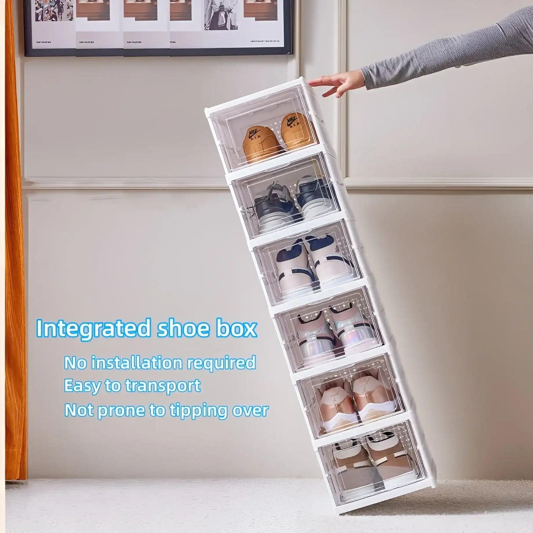 6-Layer Foldable Transparent Shoe Storage Organizer – Stackable Dustproof Sneaker Box Cabinet for High-Tops & Everyday Shoes