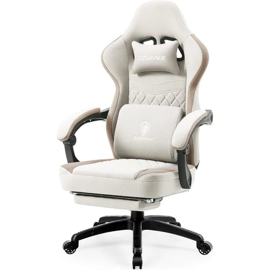 Dowinx Ergonomic Gaming Chair – Breathable Fabric Computer Chair with Pocket Spring Cushion & Gel Pad, Beige