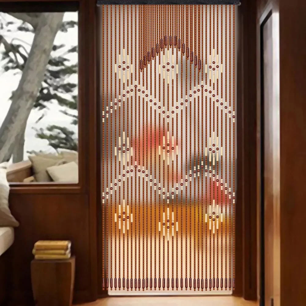 Wooden Bead Curtain – 32-Line Natural Doorway Curtain for Porch, Bedroom & Boho Home Décor (90×175 cm)