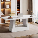 🖥️ 63" Modern Computer Desk – Large Office Executive Writing Desk with Faux Marble Finish for Home & Business