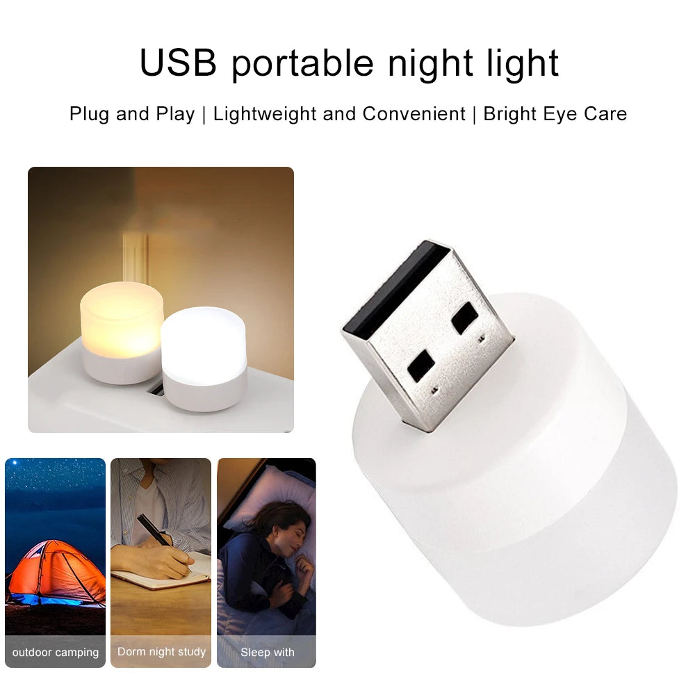 USB Mini LED Night Light – Small Round Plug Lamp for Power Bank & Laptop, Portable Reading Light with Eye Protection