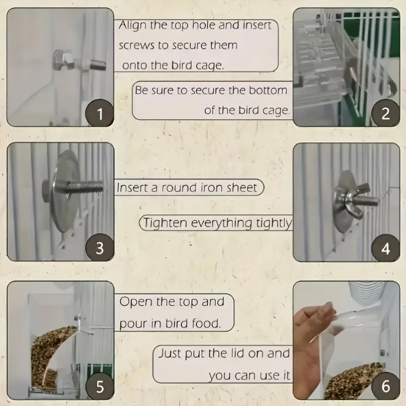 Transparent Automatic Bird Feeder – Anti-Splash Outside Cage Feeder for Parrots, Parakeets, Finches & Small Birds