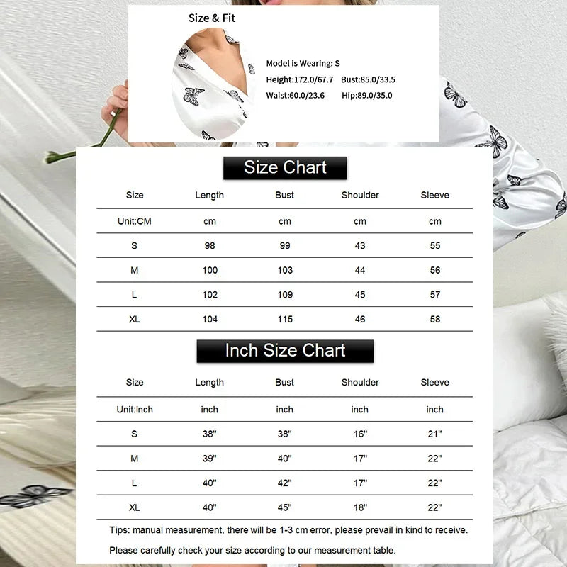 Women’s Satin Nightdress & Kimono Robe Set – Elegant Long Sleeve V-Neck Sleepwear | Silky Pajama Nightgown