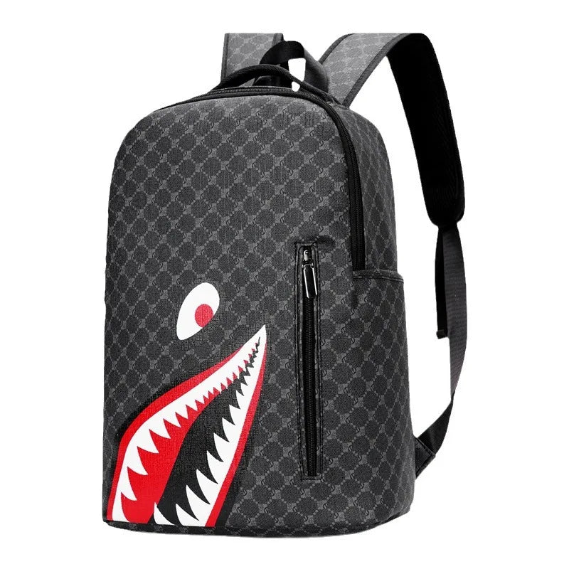 Plaid Shark Mouth Graphic Backpack for Men – Laptop School & College Travel Bag with Bold Street Style