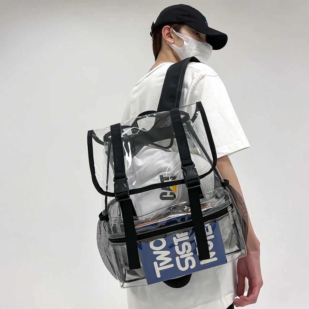 Transparent PVC Laptop Backpack – Waterproof Clear Casual Book Bag with Large Capacity for Women & Men