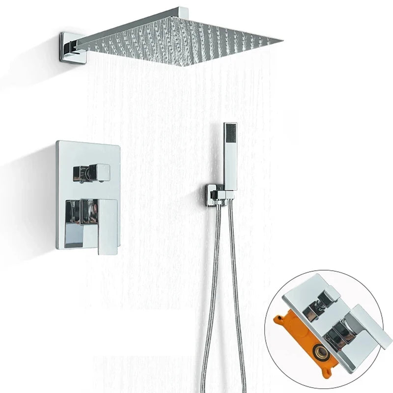Chrome 16-Inch Rainfall Concealed Shower System Set – Wall-Mounted Mixer Tap