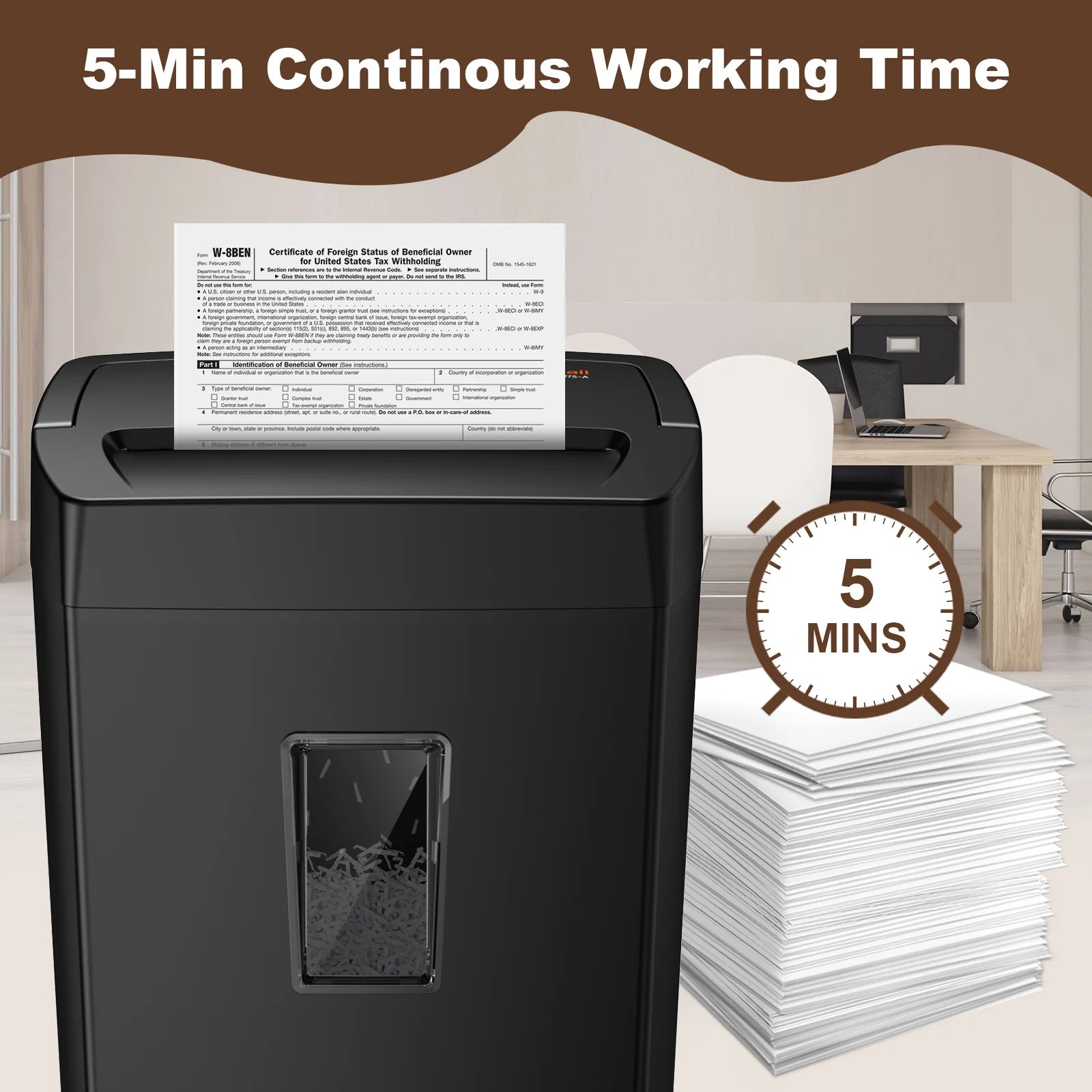 Bonsaii 12-Sheet Cross-Cut Paper Shredder – Portable Handle Home & Office Shredder with 5.5-Gallon Wastebasket