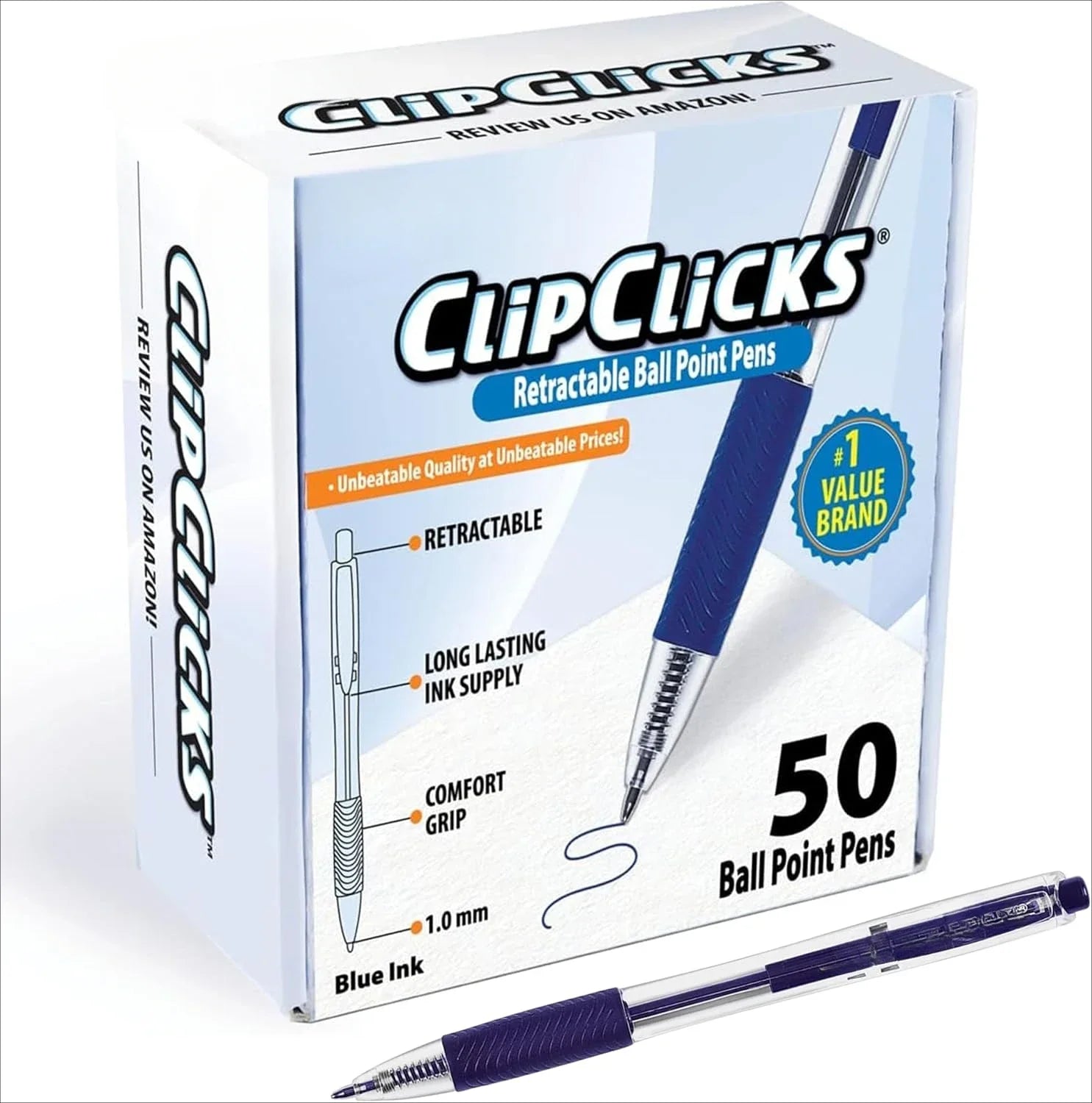 Retractable Ballpoint Pen Set – 1.0mm Midpoint Bulk Pack (50-Count) with Comfortable Grip – Black Ink ✒️🖤