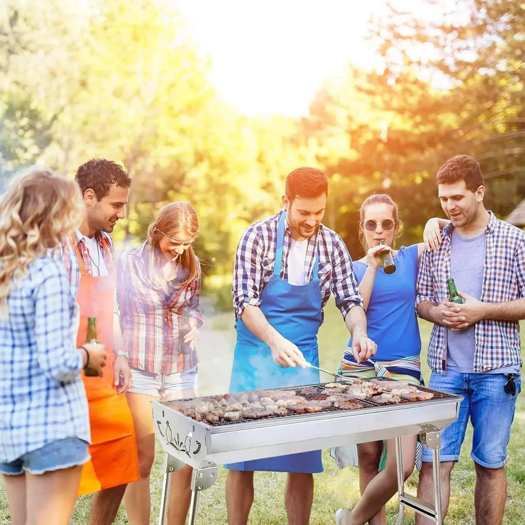 “Portable Charcoal BBQ Grill – Stainless Steel Folding Barbecue Tool Kit for Outdoor Cooking, Camping & Picnics”