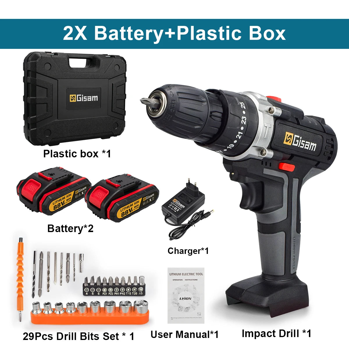 21V Cordless Impact Drill – Electric Screwdriver & Hammer Drill | Mini Wireless Power Tool with Lithium-Ion Battery