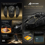 MambaSnake X Attack Shark R5 Ultra Wireless Gaming Mouse – 39g Superlight Carbon Fiber with Hollowed-Out Design