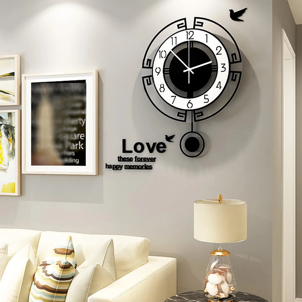 Modern European Style Swing Wall Clock – Silent Vintage Quartz Pendulum for Living Room & Home Décor
