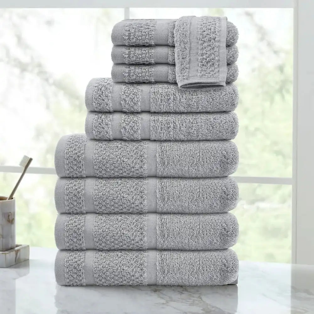 10-Piece Cotton Towel Set – Soft & Absorbent Bath Towels with Popcorn-Texture Border