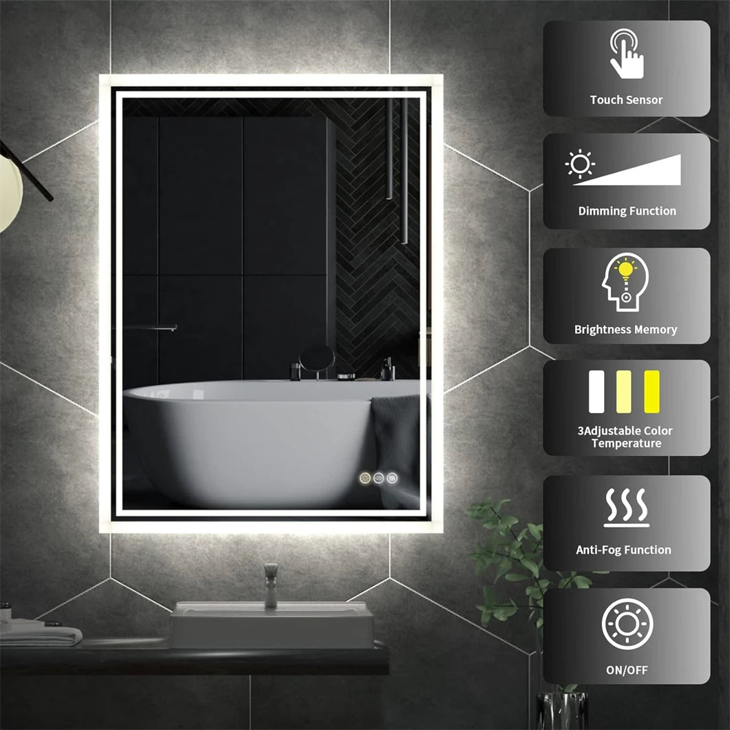 LED Bathroom Mirror – Backlit, Dimmable, Anti-Fog Makeup Mirror (IP65 Rated)