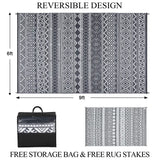 5x8 Outdoor Waterproof Reversible Patio Rug – Boho Plastic RV Camping Rug for Porch, Balcony, Backyard & Picnic