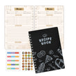 Recipe Journal with Black Cover – Healthy Eating Planner & Personal Cookbook with Stickers (48 Sheets)