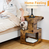 Cat Bed with Two Large Condos – Wooden Cat Condo House with Scratching Pad, Detachable Scratcher & Plush Mats, Cat Furniture