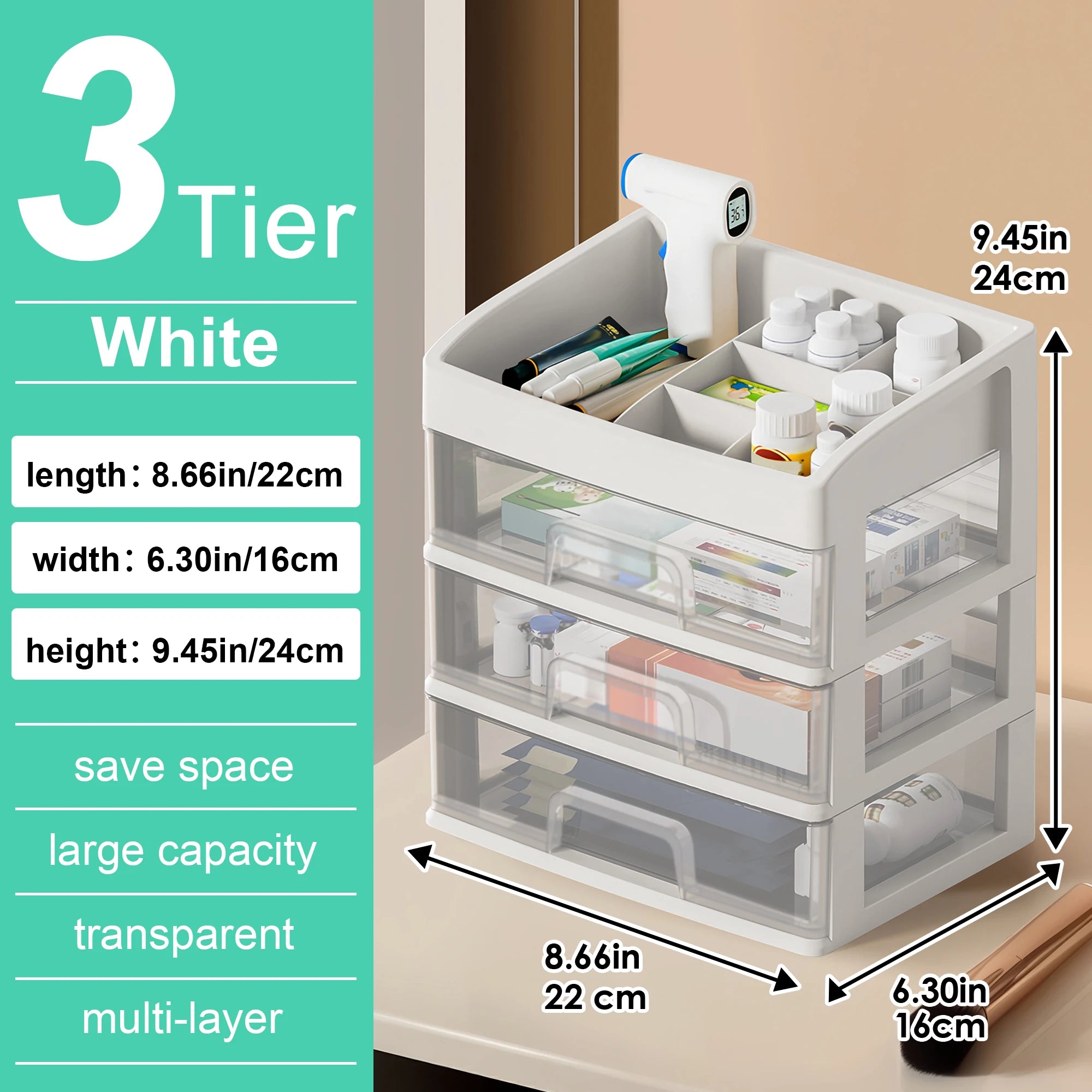 4-Tier Plastic Desktop Organizer with Drawers & Top Compartments – Storage Box for Cosmetics, Jewelry & Office Supplies