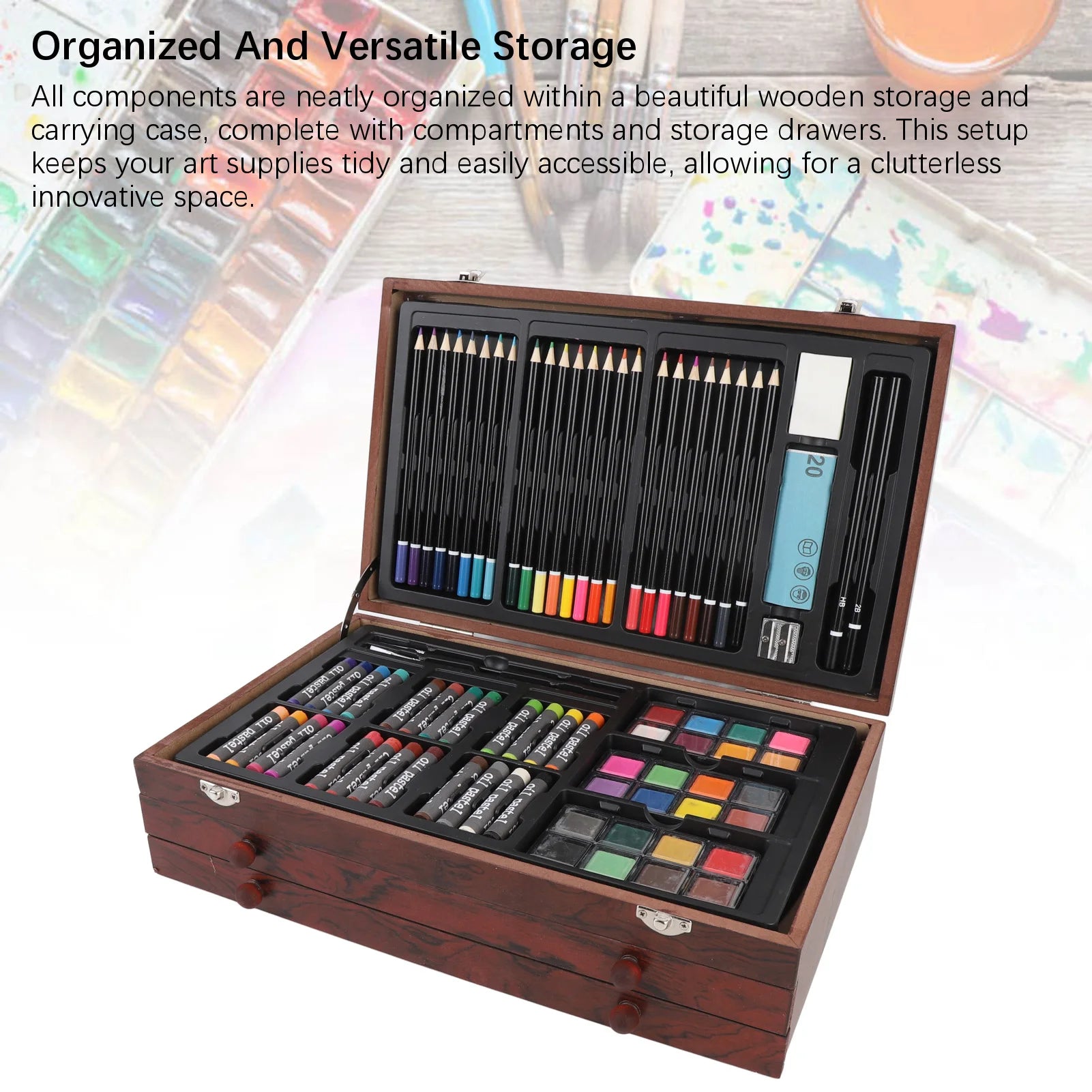 Premium Wooden Art Set — Multifunctional Sketching & Painting Kit with Foldable Storage Box (School & Creative Projects) 🎨