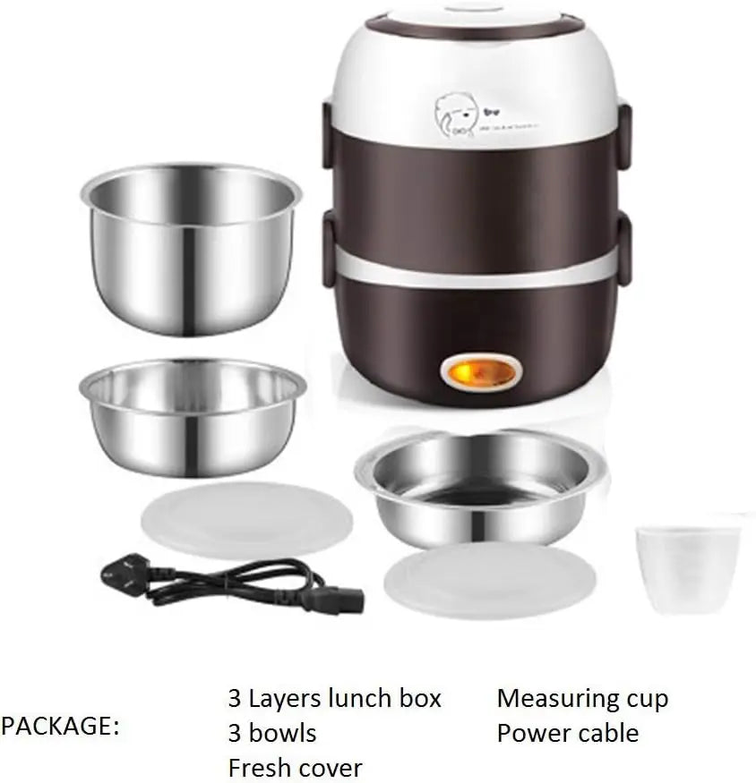 3-Layer Electric Lunch Box 2L – Portable Food Warmer & Bento Heating Container (110V / 200W)