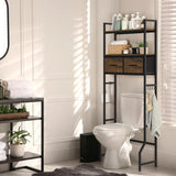 Over-Toilet Storage Cabinet with Fabric Drawers – Space-Saving Freestanding Organizer, Rustic Brown