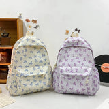 Bow Print Nylon Student Backpack for Girls & Women – Cute Schoolbag with Adjustable Straps for Travel & Daily Use