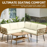 4-Piece L-Shaped Rattan Wicker Patio Furniture Set – Modern Sectional Outdoor Conversation Sofa
